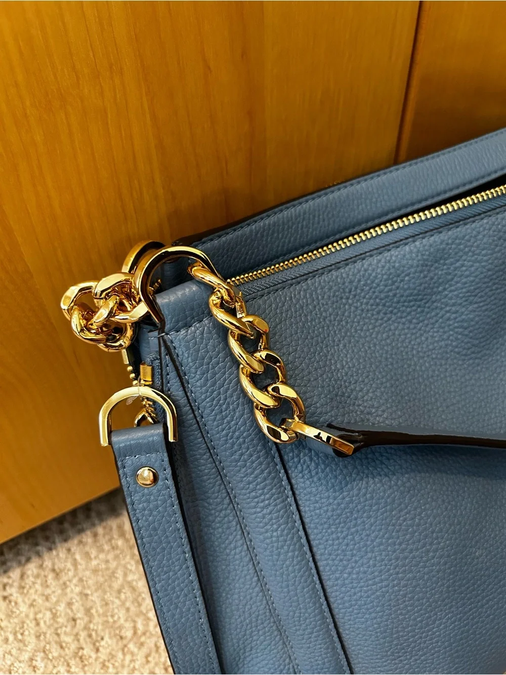 Michael Kors Dusty Blue Pebbled Leather Shoulder Bag with Gold Hardware